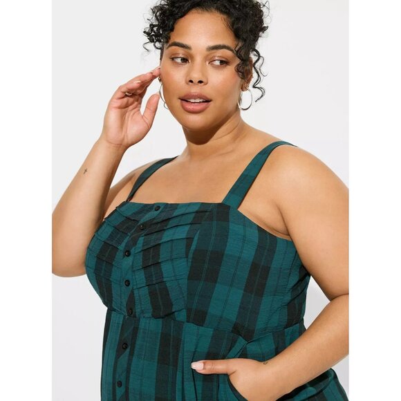 Torrid Womens Midi Dress 1X Seersucker Button Sleeveless Academia Adjustable - Picture 4 of 14